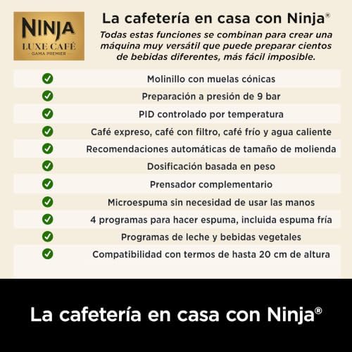 Máquina de café Luxe Premier 3-em-1 de espresso, cold brew e filtro com moinho e espumante integrados - 25 configurações de moagem e 4 predefinições de espuma - preta, ES601EUGM