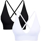 V Neck Adjustable Spaghetti Straps Sports Bra for Women, Padded Criss Cross Back Longline Yoga Bra Workout Crop Top Multipack