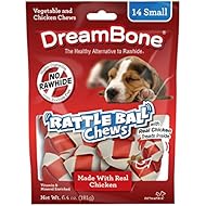 DreamBone RattleBall Small Chews 14 Count, Rawhide-Free Chews For Dogs, With Real Chicken Treats Inside