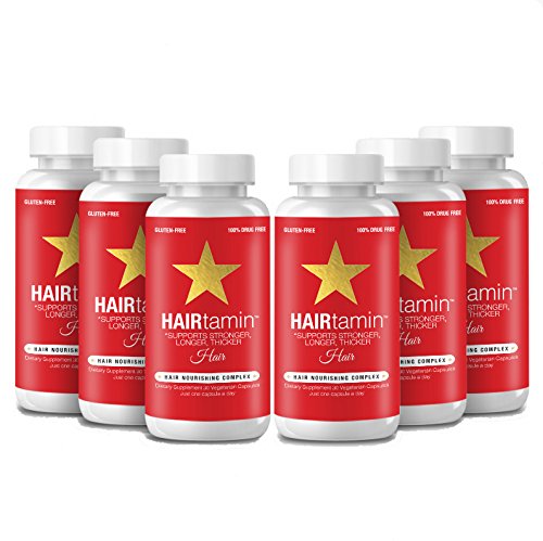 HAIRtamin Fast Hair Growth Biotin Vitamins Gluten Free thirty Vegetarian Capsules Supports Stronger Longer Thicker Hair Reduces Hair Loss and Thinning All Natural Supplement six pack