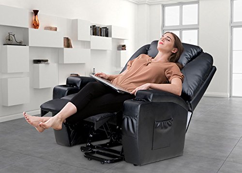 Power Lift Recliner Sofa Chair with Massage and Heating, Luxurious Bonded Leather Lounge Living Room Chair, Black