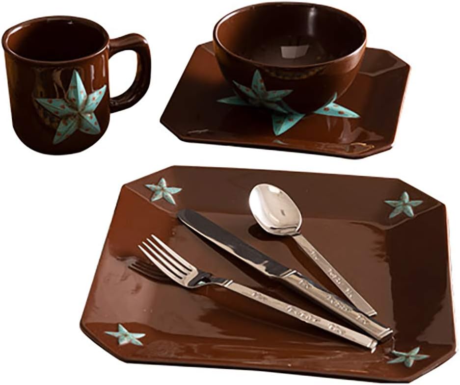 Amazon Com Bold Turquoise Star 16 Piece Dinnerware Set Dinnerware Sets