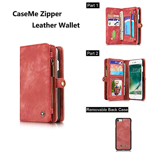 FLY HAWK iPhone 8 PU Leather Wallet Magnetic Phone Case Detachable Protective Case with Card Holder Folio Flip Cover, Red - Thumbnail 7