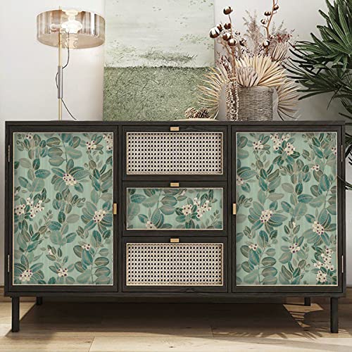 Ismoon Delicate Gold and Green Wallpaper 16.1\'\' X 118\'\' Thicken Green Leaf Peel and Stick Wallpaper Vintage Contact Paper Waterproof Wallpaper Self Adhesive Vinyl Roll for Wall Furniture Shelf Liner