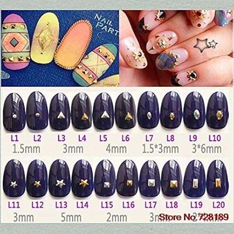 Amazon Co Jp hds ミニドットネイルスタッズスクエアゴールド3d Diyメタルリベットネイル アートの装飾ラインストーントライアングルシルバーネイルツール Color L2 100pcs ホーム キッチン