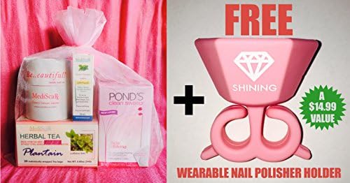 "MediScar Pink Complete Gift Basket" - Get Rid of Scars - Best 100% Natural Scar Treatment &amp; Wound Healing Cream for Dry Skin and Acne Scar Removal. Gift Set incl: 30 ml. Medi-Scar cream, 20 ct. Plantago Herbal Tea, 30 ct. Pond's Anti-Aging Cleansing Wipes "Be-autiful Inside and Out" message Mug + FREE Pink Wearable Nail Polish Holder!