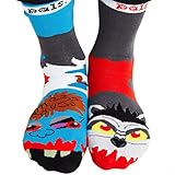 Crazy Mens Mismatched Zombie and Werewolf Halloween Frenemy Socks