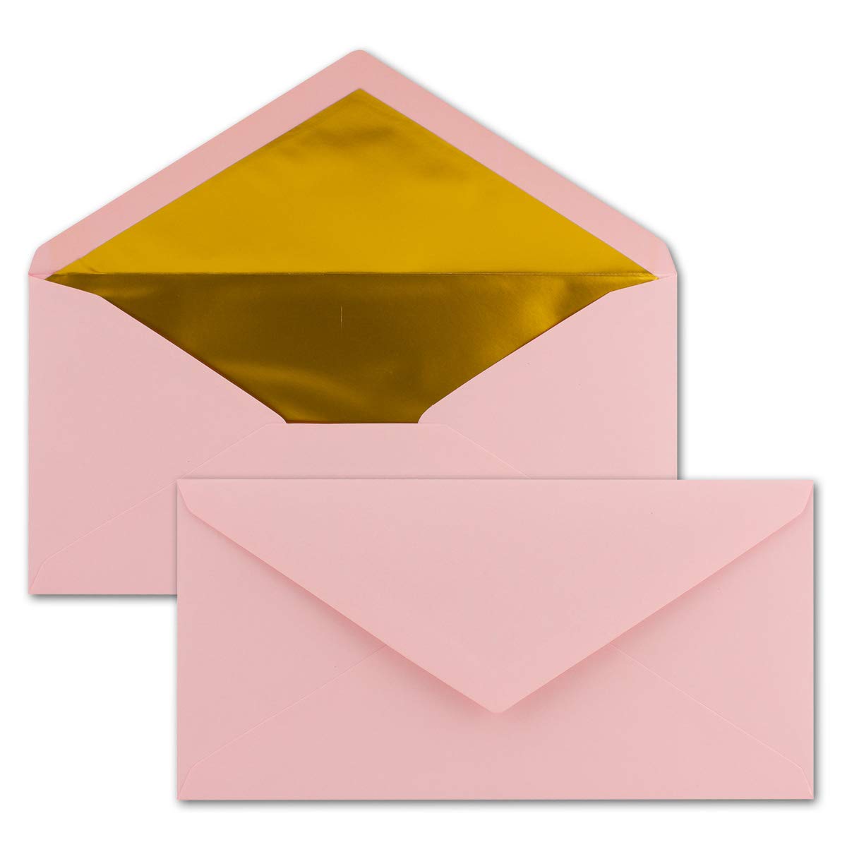 Long Envelopes size DIN Long, gummed, wet seal, Gold / Silver metallic lining 25 Umschläge Pink Gold