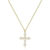 Zeffy Cross Necklace for Women,18K Gold/Silver Plated Tiny Cubic Zirconia Cross Pendant Necklace for Women Simple Layered Cross Necklaces for Women