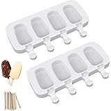 Ouddy Life Popsicle Molds Set of 2, Ice Pop Molds Silicone 4 Cavities Ice Cream Mold Oval Cake Pop Mold with 50 Wooden Sticks