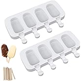 Ouddy Life Popsicle Molds Set of 2, Ice Pop Molds Silicone 4 Cavities Ice Cream Oval Cake Pop Mold with 50 Wooden Sticks for 