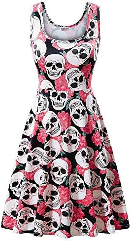 Womens Halloween Dresses Casual A-line Flared Party Costume Midi Dress