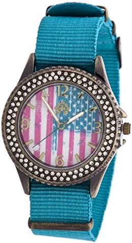 Walflower Ladies Collection with CZ ring Case / Blue Nylon Strap Watch