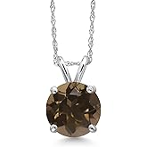 Gem Stone King 14K White Gold Brown Smoky Quartz Pendant Necklace for Women | 1.80 Cttw | Gemstone Birthstone | Round 8MM | With 18 Inch Chain