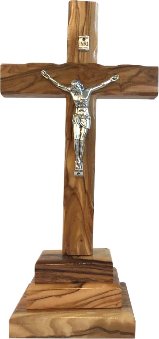 Holy Land Market Olive Wood Standing Crucifix Cross, Hand Carved Religious Decor, Holy Land Olive Wood Cross - 8 Inch, Brown