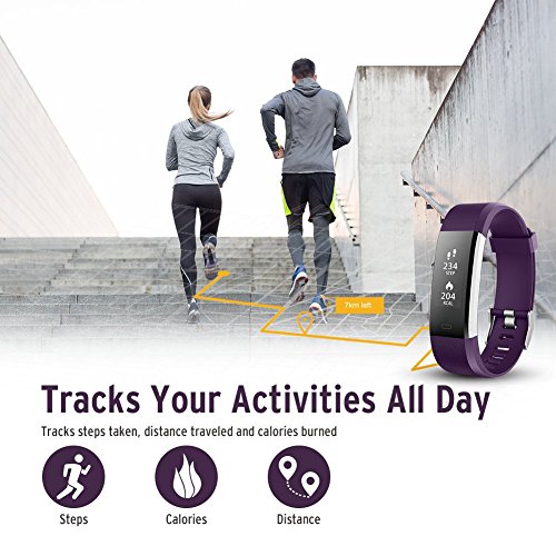 Fitness Tracker, NOVETE Bluetooth 4.0 Heart Rate Monitor Bracelet, IP67 Waterproof, Touch Screen, Smart Wristband, Pedometer Sports Activity Tracker Smart Watch for Android and IOS Smartphone (Purple) - Thumbnail 3
