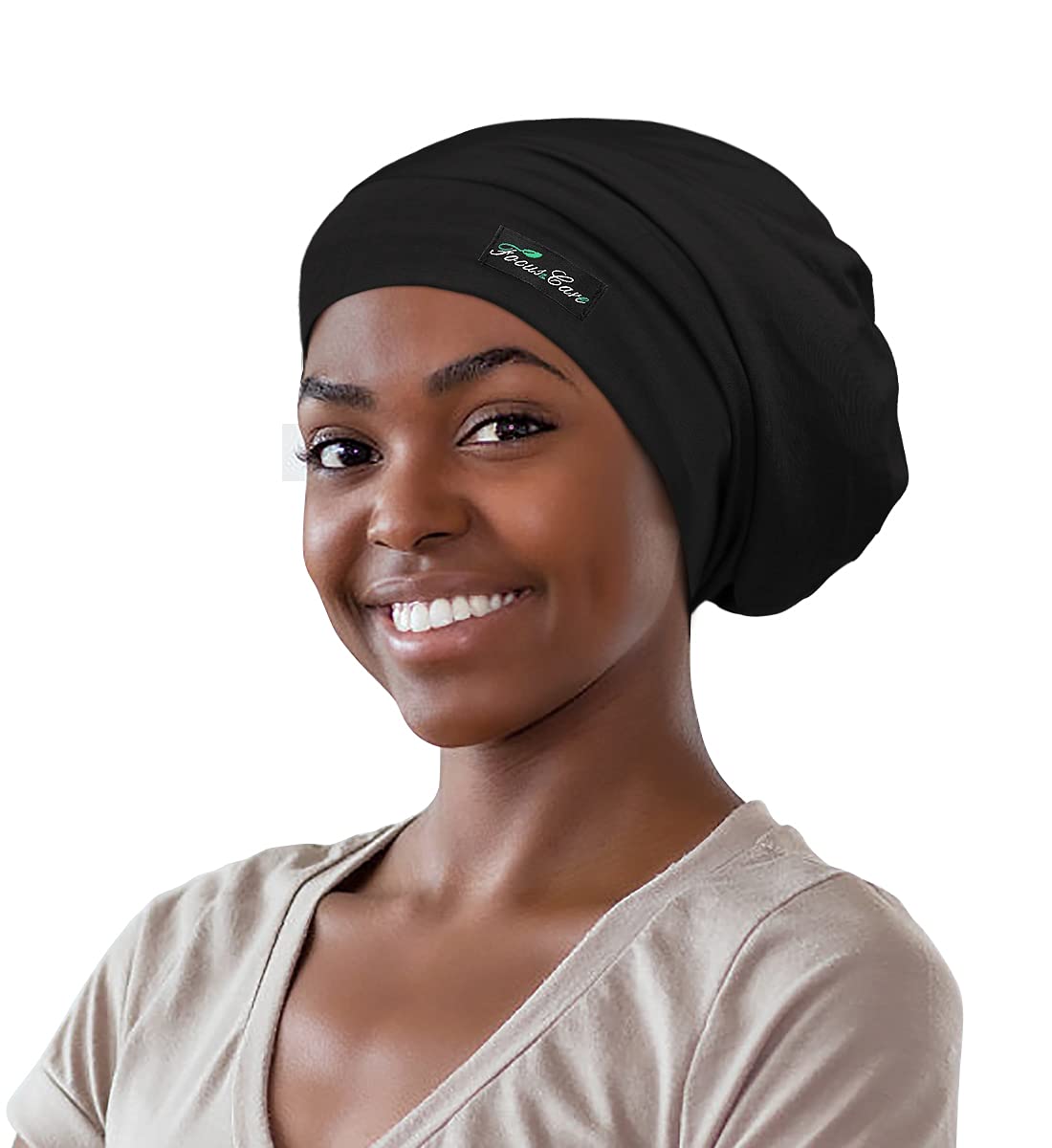 Sleep Cap,Silk satin Lined Adjustable Frizzy Hair Black Women Extra Large — image 1