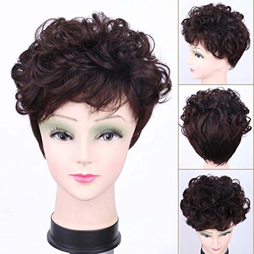 VEMLY Short Curly Top Hairpieces Human Hair Topper Clip in Hair Wiglets for Women Thinning Hair, Hair Loss(Dark Brown)