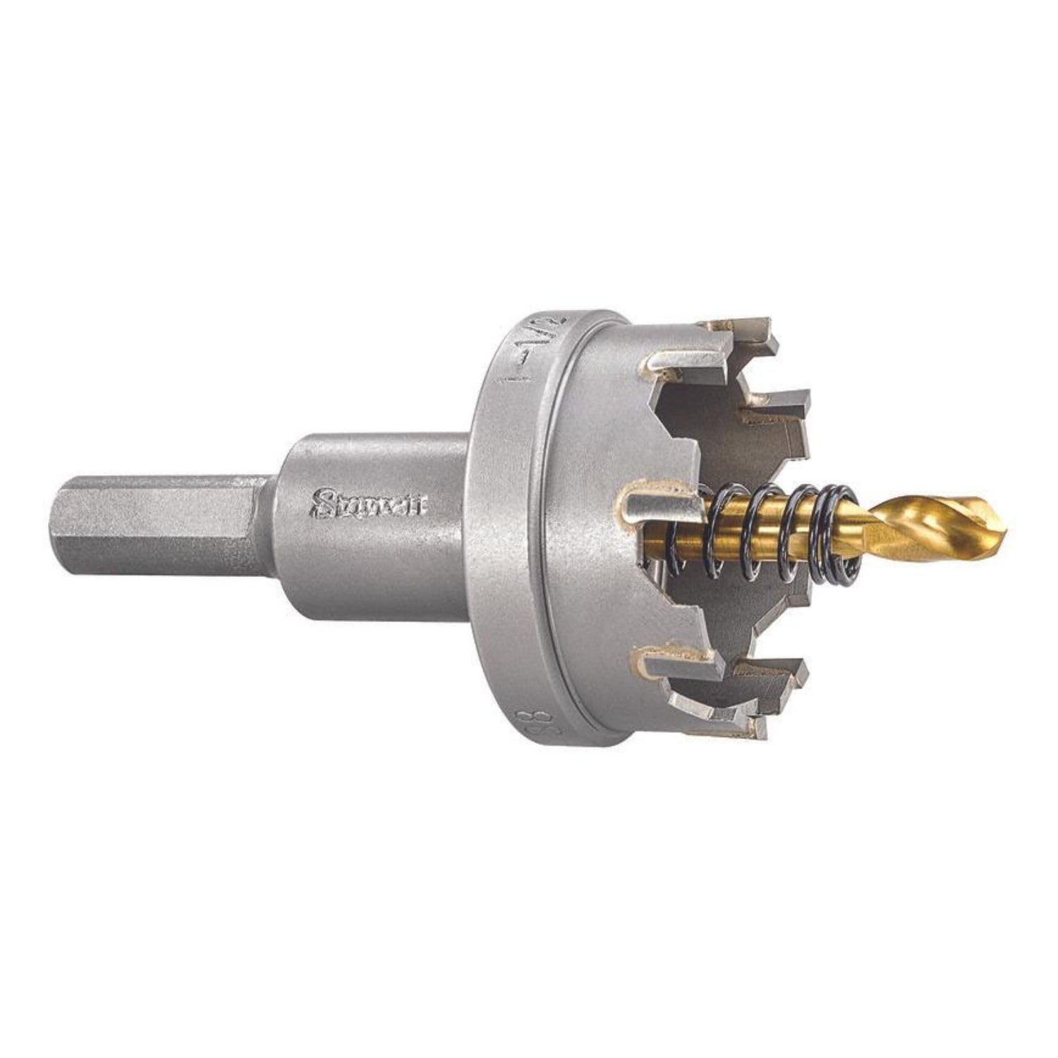 Starrett Tungsten Carbide Tipped Hole Saw - SM38 Sheet Metal Cutter With Arbor & Pilot Drill Bit - For Drilling Stainless Steel Aluminum Alloy - 38 mm