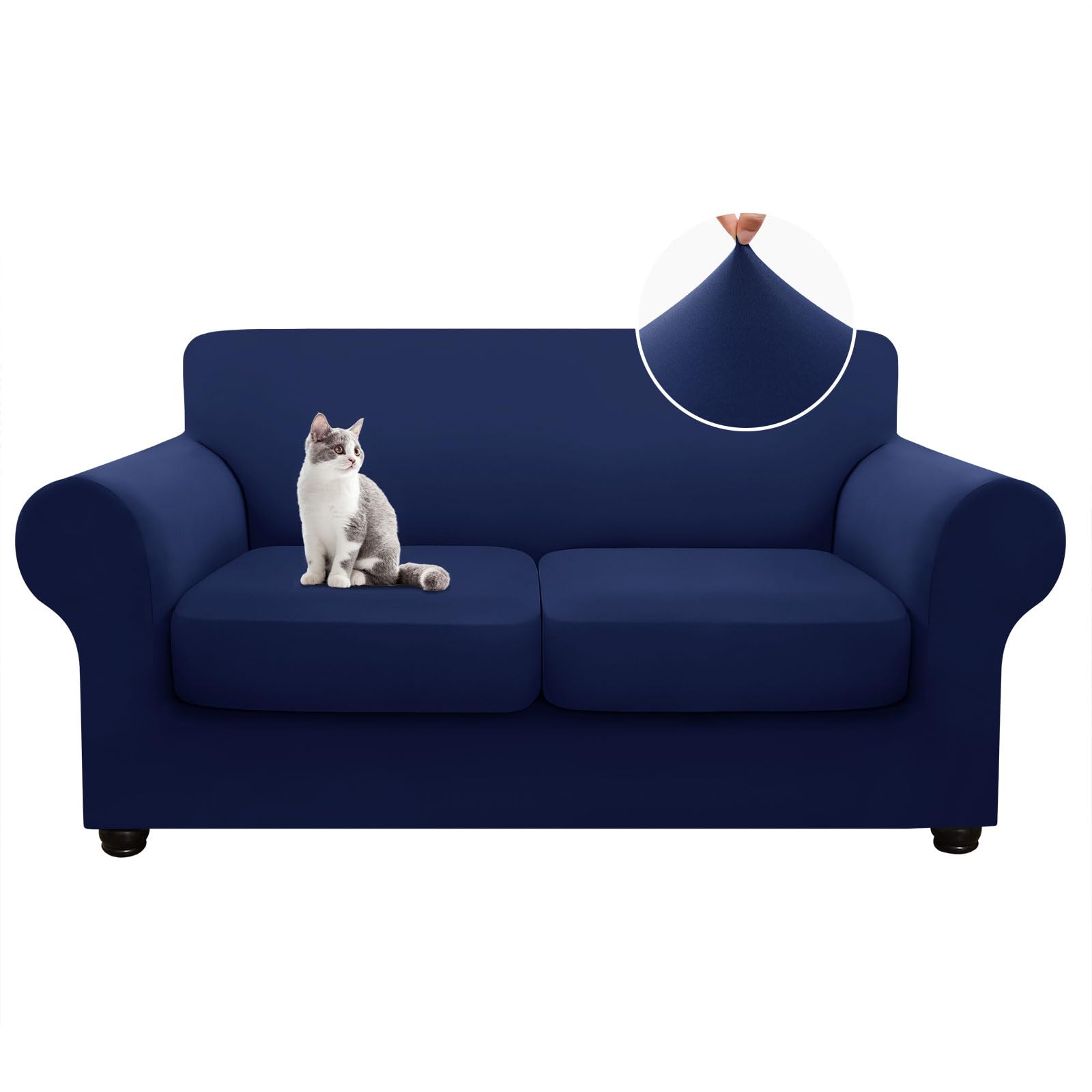 Photo 1 of hyha 3 Pieces Couch Covers for 2 Cushion Couch, Love Seat Couch Covers, Sofa Covers Washable Stretch Sofa Slipcover, Loveseat Covers with Elastic Straps (Loveseat, Navy)