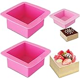 AIFUDA 3 Pcs Non-Stick Square Baking Silicone Molds, Quick Release Bread Pan Bakeware Tray for Cheese Cake Tier Cake Handmade Toast Mold Bread Mould Soap Mold - Rose Red, Pink