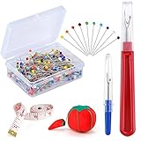 Pllieay 250 Pieces Sewing Pins 38mm Multicolor Glass Ball Head Pins Straight Quilting Pins&nbsp;Including Sewing Seam Ripper and Soft Tape Measure for Dressmaking Jewelry Components Flower Decoration