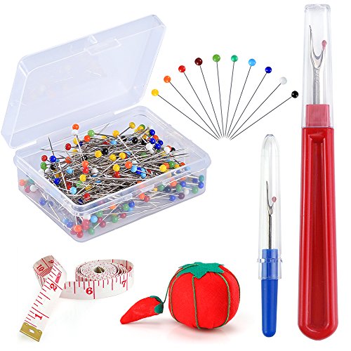 Pllieay 250 Pieces Sewing Pins 38mm Multicolor Glass Ball Head Pins Straight Quilting Pins&nbsp;Including Sewing Seam Ripper and Soft Tape Measure for Dressmaking Jewelry Components Flower Decoration
