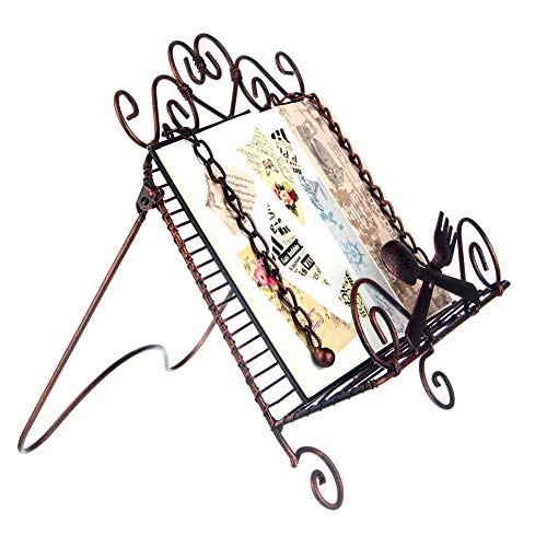 Kitchen Cookbook Holder Reading Rest Cookbook Stand Holder Foldable Tablet Cook Book Stand Bookrest with Adjustable Backing & Elegant Pattern (FBA-SPJ02-Bronze) - Thumbnail 5