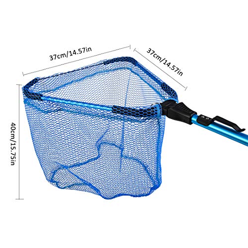 CAPACI Protable Fishing Landing Net Foldable Collapsible Telescopic Aluminum Pole Handle and Safe Fish Catching or Releasing for Durable and Nylon Mesh Bule 95cm/3.2ft (Blue (95cm/3.2ft)) - Thumbnail 2