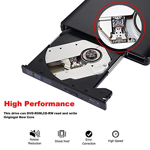 Guamar External Blue-Ray Drive,USB 3.0 Aluminum Blu-Ray Drive CD/DVD Burner/Writer with 3D Blu-ray Disc Playback,Super-Fast Blu-Ray Writing Reading Speed,for Notebook Netbook Desktop,Black - Thumbnail 2