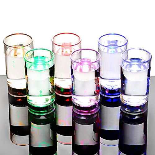 bar@drinkstuff Liquid Activated LED Shot Glasses 60ml / 2.1oz – Light Up Flashing Shot Glasses for Parties, Bars & Drinking Games (Pack of 6)