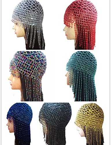 Demon Baby 2018 Exotic Cleopatra Belly Dance Cap Beaded Headpiece Sparkling Stretch Hat Dance Costume Accessory