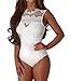 Shawhuwa Womens Sexy Floral Lace High Neck Sleeveless Bodysuit Clubwear S White