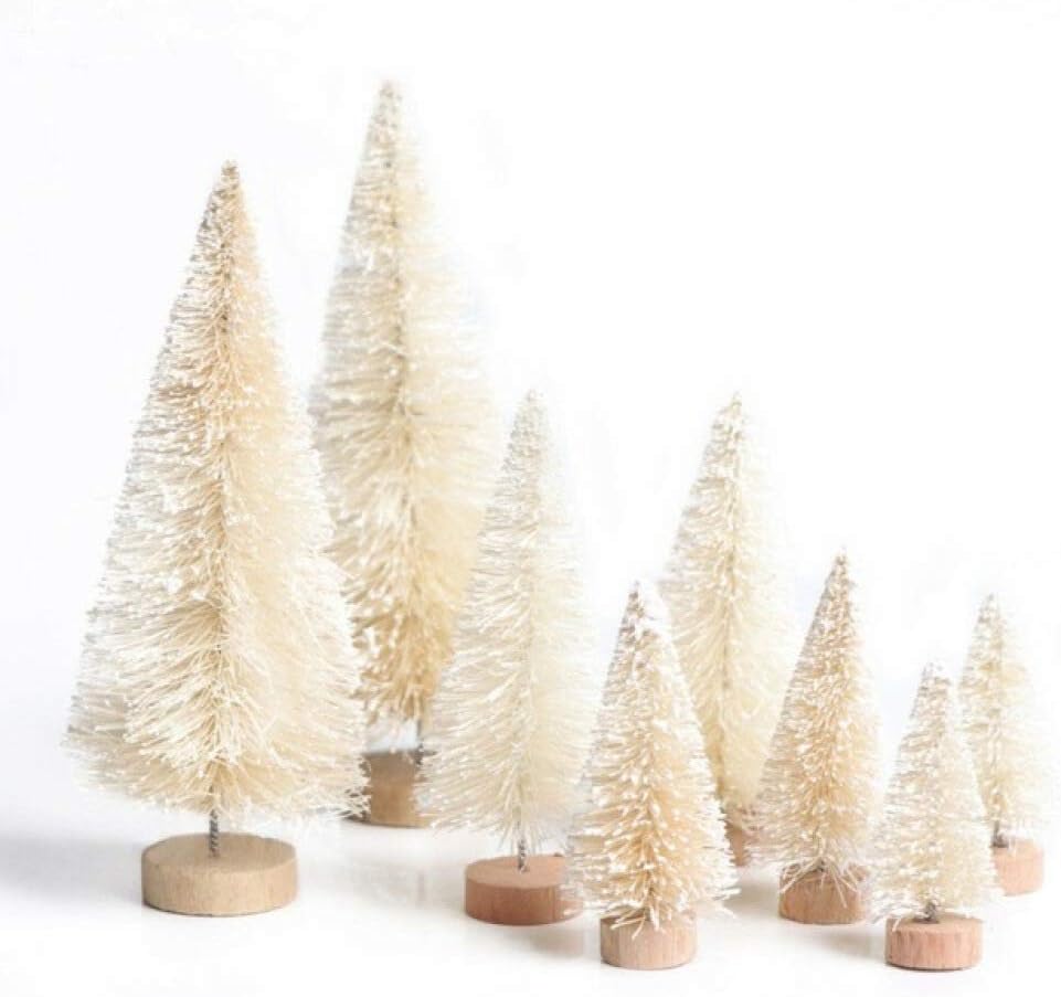 czlscl Christmas Small DIY Christmas Tree Fake Pine Tree Christmas Tree Santa Snow Frost Village House Decor Mini Sisal Bottle Brush