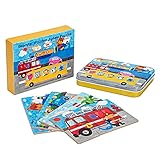 Kids puzzles for toddlers 3 years, 4 in 1 Wooden Jigsaw Puzzles with a Storage Box (Cartoon Vehicle)