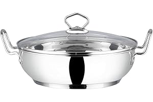 Vinod Stainless Steel Kadhai – Tempered Glass Lid – Induction Friendly Wok(20cm/8 Inch) – 2 Liters(2.1 Quarts) – 8.5 Cups – M