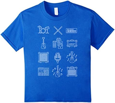 Kids Musical Instrument Icons T-Shirt Musically Shirt Vintage 6 Royal Blue