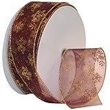 Morex Ribbon Snowflake Wired Sheer Glitter Ribbon, 2-1/2-Inch by 50-Yard Spool, Burgundy/Gold