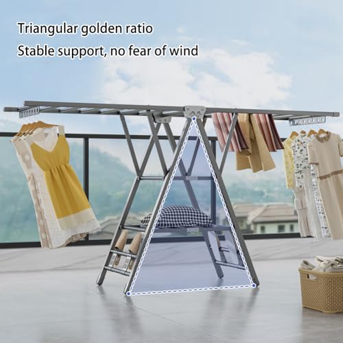 MOZOGOT Folding Clothes Drying Rack with 4 Shoe Holder, 3-Layer Foldable Laundry Clothes Dryer Rack Free-Standing Dryer Rack with Wheels Height Adjustable for Indoor & Outdoor Use, Windproof (180CM)
