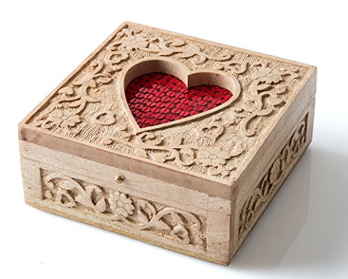 StarZebra Novelty Item Stylish Artisan Handmade Wood Jewelry Box Heart Shaped