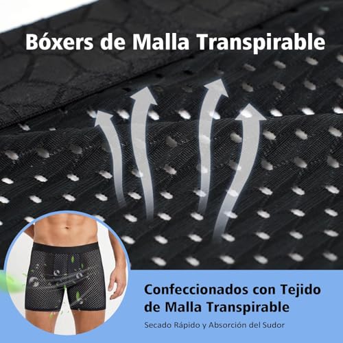 Hellomamma Calzoncillos Hombre Boxer Largos: Ropa Interior de Seda Fría de Malla Transpirable - Antirozaduras sin Etiquetas para Hombres para Deporte Gym y Ciclismo Talla S-XL Pack de 4