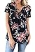 Sidefeel Women Floral Print Short Sleeve Lace-up Blouse Tops X-Large Black