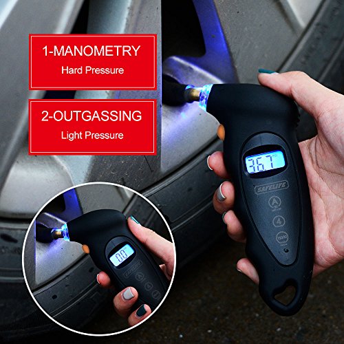 SAFELIFE Digital Tire Pressure Gauge 150 PSI Digital Tire Gauge with Backlit LCD and Non-Slip Grip (Black)