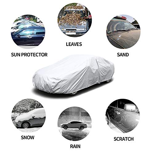 Car Covers Outdoor Silvery 5 Layers Auto Covers with Driver Door Zipper UV Protection Waterproof Windproof Dust-Proof Scratch Resistant Outdoor/Indoor Universal Car Covers for Sedan 200" - Thumbnail 4