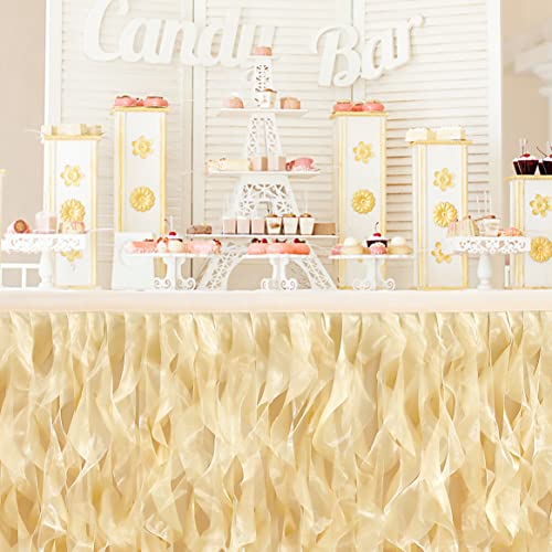 Netbros Champagne Tutu Table Skirt Decoration - 6FT Table Skirts for Rectangle Tables with Double Layer Organza Willows for Wedding, Party, Baby Shower, Cake Dessert Buffet Table Decorations