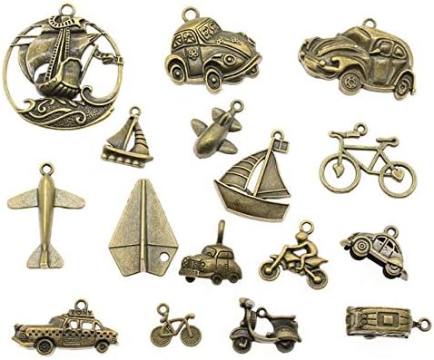 Craft Supplies 100g Antique Bronze Transportation Boat Airplane Bike Car Charms for Jewelry Making