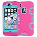 iPhone 4S Case,Shockproof Heavy Duty Combo Hybrid Defender High Impact Body Rugged Hard PC & Silicone Case Protective Cover For Apple iPhone 4 4S (Rose Green)
