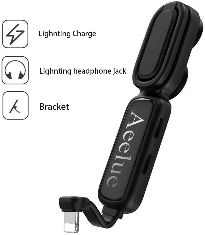 Aeelue 2 in 1 Audio Charging Splitter Earphone Adapter for iPhone Back-Suction Finger Ring Buckle Bracket Lighnting to Double Lighnting