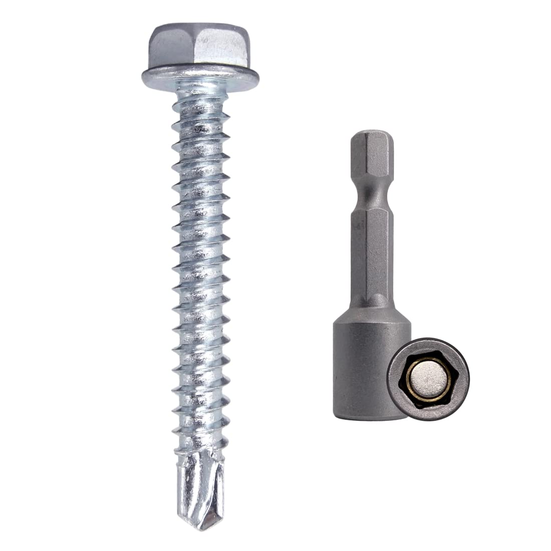 (Pack of 200 pcs) DIN 7504 K Zinc Plated Steel 4.2 x 32 mm Screws, Self-Drilling Sheet Metal Screw, Hex Washer Head, Self Tapping (200, 4.2 x 32 mm)