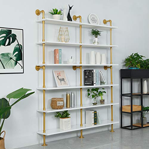 Industrial 6Tiers Modern Ladder Shelf Bookcase,Solid Wood Storage